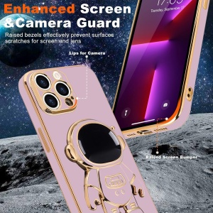 Husa de Protectie TPU 2in1, Flippy, pentru Apple iPhone 15 Pro Max, Astronaut cu Suport, Antisoc, Rezistenta la Impact, Protectie Camera, Mov - Img 4