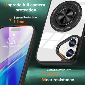 Husa de Protectie TPU, Flippy, pentru iPhone 16 Plus, Anticadere, cu Incarcare Wireless, Tehnologie Magsafe, Inel Magnetic Rotativ cu Functie de Suport, Transparent-Negru - Img 2