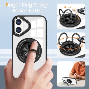 Husa de Protectie TPU, Flippy, pentru iPhone 16 Plus, Anticadere, cu Incarcare Wireless, Tehnologie Magsafe, Inel Magnetic Rotativ cu Functie de Suport, Transparent-Negru - Img 6