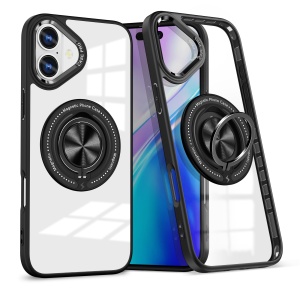 Husa de Protectie TPU, Flippy, pentru iPhone 16 Plus, Anticadere, cu Incarcare Wireless, Tehnologie Magsafe, Inel Magnetic Rotativ cu Functie de Suport, Transparent-Negru - Img 1
