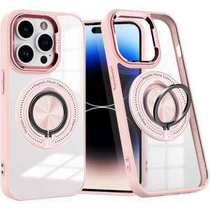 Husa de Protectie TPU, Flippy, pentru iPhone 16 Pro Max, Anticadere, cu Incarcare Wireless, Tehnologie Magsafe, Inel Magnetic Rotativ cu Functie de Suport, Transparent-Roz