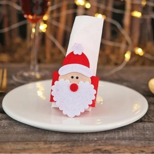 Husa deocarativa festiva pentru servetele si tacamuri, tema Mos Craciun, material textil si poliester, 5.5 x 10 cm, rosu - Img 3