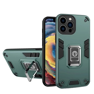 Husa Iron Warriors pentru iPhone 14, Flippy, Hybrid Ring Holder Kickstand, Verde inchis