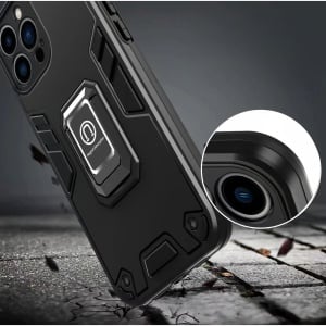 Husa Iron Warriors pentru iPhone 14 Pro Max, Flippy, Hybrid Ring Holder Kickstand, Negru - Img 3