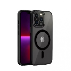 Husa MagSafe pentru Apple iPhone 11, Full Cover, Frosted Acrylic Color Big Hole, Magnetica, Incarcare Wireless, Flippy, Negru - Img 1