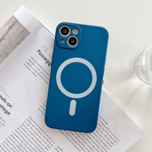 Husa MagSafe pentru Apple iPhone 13, Silicon, Protectie pentru camera, Magnetica, Incarcare Wireless, Flippy, Albastru - Img 3