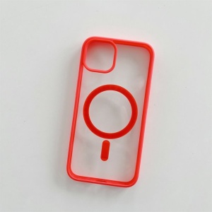 Husa MagSafe pentru Apple iPhone 14, Full Cover, Frosted Acrylic Color Big Hole, Magnetica, Incarcare Wireless, Flippy, Rosu - Img 3