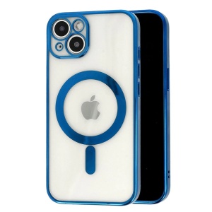 Husa MagSafe pentru Apple iPhone 14, Full Cover, Protectie camera, Margini colorate Electroplating, Magnetica, Incarcare Wireless, Flippy, Albastru