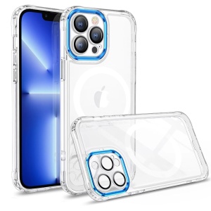 Husa MagSafe Silicone pentru iPhone 12, Flippy, Transparenta, Magnetica, Extra Protectie Camera Albastru - Img 1