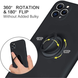 Husa protectie Flippy compatibila cu Apple iPhone 11 Pro Max Liquid Silicone Ring cu suport rotativ Negru - Img 2