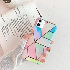 Husa protectie Flippy compatibila cu Apple iPhone 12 Mini Soft IMD TPU Marble Geometric Roz - Img 4