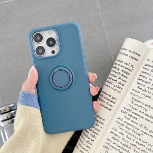 Husa protectie Flippy compatibila cu Huawei P40 Lite Liquid Silicone Ring cu suport rotativ Albastru - Img 2