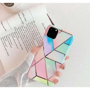 Husa protectie pentru Apple iPhone 11 Pro Max Soft IMD TPU Marble Geometric Roz - Img 5
