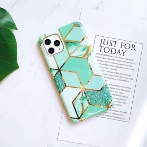 Husa protectie pentru Apple iPhone 7/8/SE 2020 Soft IMD TPU Marble Geometric Verde - Img 3