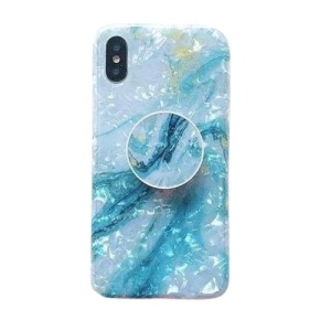 Husa protectie pentru Apple iPhone SE 2020 Soft IMD TPU Marble Albastru Suport inclus - Img 1