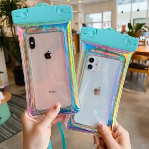 Husa subacvatica Holografica Waterproof Flippy, Snowproof, Universala, Impermeabila, cu Snur, pentru telefon sau documente, Bleu - Img 3