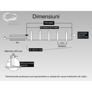 Instalatie Craciun, 110 m, 1100 Led-uri ,Liniara, Rosu/Albastru/Rosu/Verde, Flash, Transformator, Interconectabila, Prelungitor 3 m inclus, Fir Verde, Flippy - Img 6