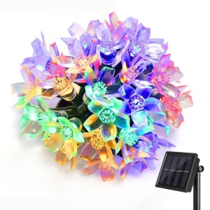 Instalatie Craciun, 5 metri, 20 Becuri LED tip Flori de cires, pentru exterior cu incarcare solara, Multicolor, Flippy - Img 8