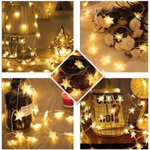 Instalatie Craciun cu baterii, 1.5 metri, 10 LED-uri tip Stea, fir Transparent, Alb Cald, Flippy - Img 6