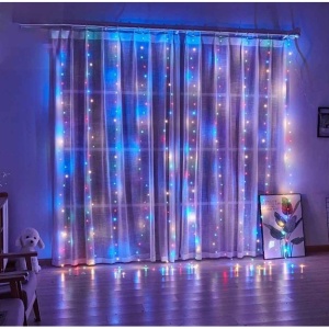 Instalatie Craciun, Tip Perdea, 1 m x 1 m, 60 LED-uri, Multicolor, Controler, 8 jocuri de lumini, Interconectabila, Fir transparent, Interior/ Exterior, Yoto - Img 6