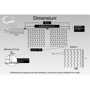 Instalatie Craciun, Tip Perdea, IP44, 12 m x 1 m, 720 LED-uri, Albastru, cu flash, Transformator, Interconectabila, Prelungitor 3 m inclus, Fir transparent, Interior/ Exterior, Flippy - Img 11