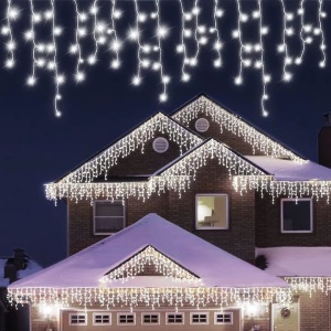 Instalatie Craciun Tip Turturi, IP44, 25 m, 715 Led-uri, Alb rece, 8 jocuri de lumini, Telecomanda inclusa, Interconectabila, Prelungitor 3 m inclus, Fir Cupru, Flippy, Interior/Exterior - Img 1