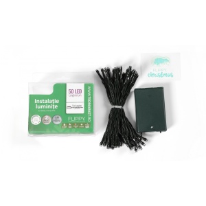 Instalatie de Craciun cu Baterii Tip Liniar, 2 jocuri de lumini, Fir Verde 5 m 50 LED -uri, Alb Rece - Img 4