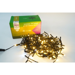 Instalatie de Craciun Flippy® Tip Turturi, Franjuri cu Flash, Sectiune 4 m, 132 LED-uri, Interconectabila, Fir Negru, Alb Cald - Img 1