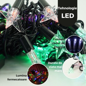 Instalatie de Craciun Liniara RGRB Yoto, 10 m, din care 1 m Prelungitor 220V, 40 LED, Model Stelute, Utilizare Interior/Exterior, Interconectabila, Fir Negru, multicolor - Img 3