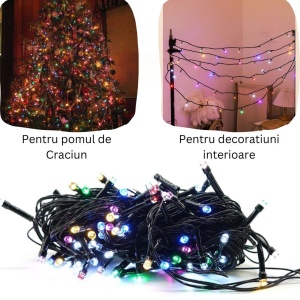 Instalatie de Craciun liniara Yoto, 10 m, din care 1 m cablu priza 220V, 100 LED, 8 jocuri de lumini, controler, fir negru, multicolor - Img 7