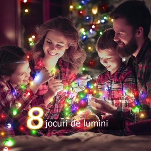 Instalatie de Craciun liniara Yoto, 17 m, din care 1 m cablu priza 220V, 200 LED, 8 jocuri de lumini, beculet in 6 colturi, pentru interior, controler, fir negru, multicolor - Img 4