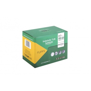 Instalatie luminoasa de Craciun cu LED, 100 LED-uri tip Tub, 12 metri lungime, 8 programe, 2 metri prelungitor, incarcare solara, alb cald, Flippy - Img 2