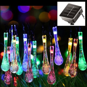 Instalatie Solara 6 m, 28 Led-uri cu Ornament tip picatura de apa, Liniara, Fir negru, Multicolor - Img 3