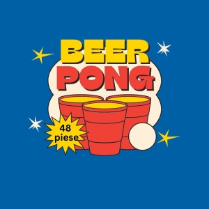 Joc de baut Beer Pong Flippy, 24 Pahare, 24 Mingi, material plastic, reutilizabil, portabil, rosu - Img 3