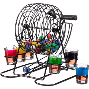 Joc Mini Loterie Flippy, Bingo, cu Pahare de Shot din Sticla, 20 x 20 x 19 cm, 48 Bile, Negru - Img 1