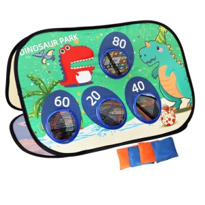 Joc pentru Copii, Flippy, Aruncarea Sacilor cu Nisip, Sageti, 8 Mingi, 4 Saci, Geanta Portabila, Interactiv, Model Dinozauri, 77.5x44.5x42 cm, Multicolor - Img 1