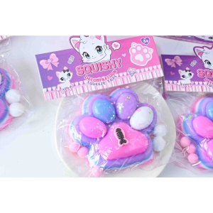 Jucarie Antistres Squishy, Flippy, cu Revenire Lenta, Model Labuta de Pisica, cu Pestisor, 220g, 12.5 x 10.5 cm Squeeze Pinch Family, Ambalaj Transparent, Roz-Multicolor - Img 4