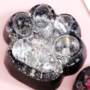 Jucarie Antistres Squishy, Flippy, cu Revenire Lenta, Model Labuta de Pisica cu Sclipici, 6.5x6 cm, 60g, Ambalaj Transparent, Alb-Negru - Img 4