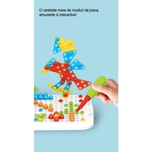 Jucarie educativa pentru copii, Flippy, Set 258 piese, 6 in 1, Valiza cu bormasina, Multicolor - Img 3