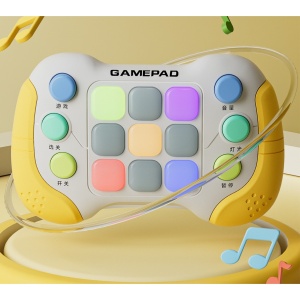 Jucarie Interactiva Flippy, Tip Consola Pop It, 6 butoane functionale, 5 Moduri de Joc, 600 Niveluri, + 3 ani, Galben/Gri - Img 4