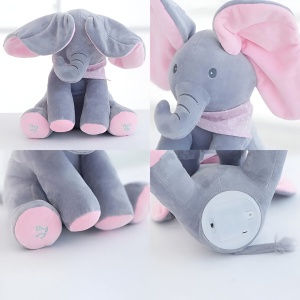 Jucarie Interactiva pentru Copii, Flippy, Elefantel Peek-a-boo, Muzica, Misca Urechile, Alimentare cu Baterii, 30 cm, Roz-Gri - Img 9