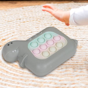 Jucarie Interactiva Pop It Whack A Mole, Flippy, Tip Consola, Anti-Stres, 4 Moduri de Joc, din ABS si Silicon, +3 Ani, Model Dinozaur, Gri - Img 4