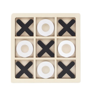 Jucarie Montessori Tic Tac Toe, Flippy, Educativa, Interactiva, din lemn, X si O, 9 Piese, 14.3x14.3 cm, Negru Alb - Img 1