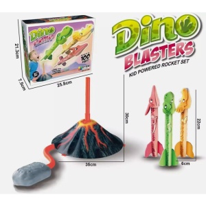 Jucarie pentru Copii, Flippy, Lansator de Rachete cu Piciorul, un Singur Lansator, 3 Rachete Donozauri cu Lumini, 30 cm Inaltime, Model Vulcan, Multicolor - Img 10