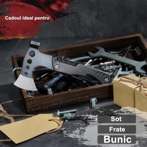 Kit supravietuire multifunctional 16 in 1 Flippy, Instrumente profesionale, Agatatoare ghiozdan, pentru Camping, Drumetii, Aventuri in aer liber, borseta inclusa, negru - Img 5
