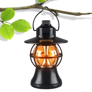 Lampă de camping retro portabilă, Felinar Vintage LED ABS, Acumulator inclus 1200 mAh, reincarcabila, 20 cm inaltime, 3 moduri de iluminare, intensitate reglabila,Lampa portabila pentru cort în aer liber, Negru - Img 6