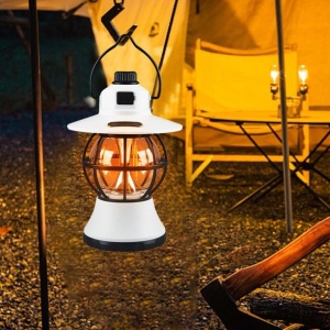 Lampă de camping retro portabilă, Felinar Vintage LED ABS, Acumulator inclus 1200 mAh, reincarcabila, 20 cm inaltime, 3 moduri de iluminare, intensitate reglabila,Lampa portabila pentru cort în aer liber, Alb - Img 8