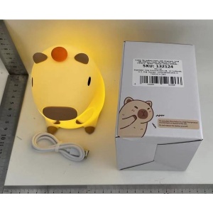 Lampa de Veghe pentru Copii, Flippy, din Silicon, Senzor Tactil, Model Capibara, Lumina Calda, Protectie pentru Ochi, Incarcare USB, Capacitate Baterie Incorporata 800mAh, 10.8x9x12.8 cm, Alb - Img 2