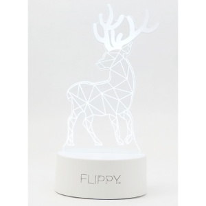 Lampa LED decorativa, Flippy, 3D, Cerb, cu telecomanda, doua moduri de alimentare USB si baterii, 20 cm inaltime, din material acril si lumina multicolora, alb - Img 6