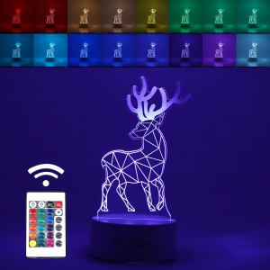 Lampa LED decorativa, Flippy, 3D, Cerb, cu telecomanda, doua moduri de alimentare USB si baterii, 20 cm inaltime, din material acril si lumina multicolora, alb - Img 1